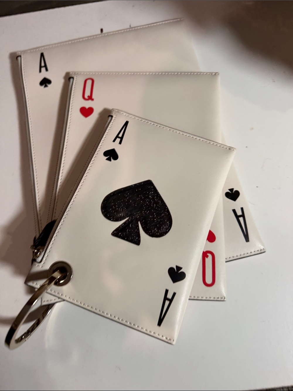 Kate Spade Rare Novelty Lucky Draw Triple Pouch Leather Wristlet nwot